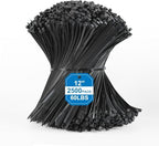 Zip Ties 12 Inch -2500 Pcs Black Zip Ties for Indoor and Outdoor Use by NLZD