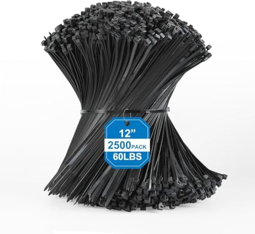 Zip Ties 12 Inch -2500 Pcs Black Zip Ties for Indoor and Outdoor Use by NLZD