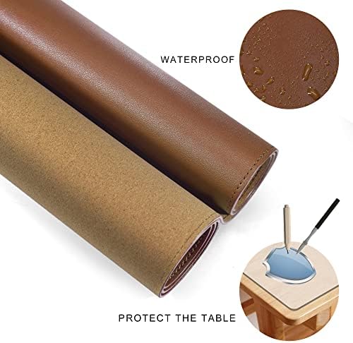 MAIDERN 47.2" x 15.7" Cork & Leather Desk Pad, Large XXL Mat, Full Mouse Pad, Dual Sided Protector for Gaming Home Office (Brown) - Image 4