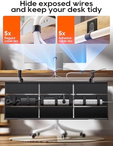 39" No Drill Under Desk Cable Management Tray (Black) - Image 5