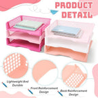 Teenyyou Set of 12 Colorful Classroom Turn in Trays Stackable, Pink - Image 5