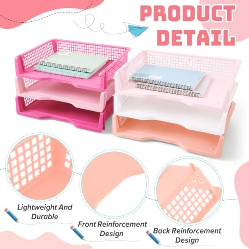 Teenyyou Set of 12 Colorful Classroom Turn in Trays Stackable, Pink - Image 5