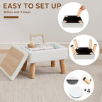 Storage Ottoman, Small Foot Stool Ottoman with Storage, Teddy Velvet Foot Rest with Wood Legs, Footstool for Living Room, Bedroom, Entryway, White - Image 6