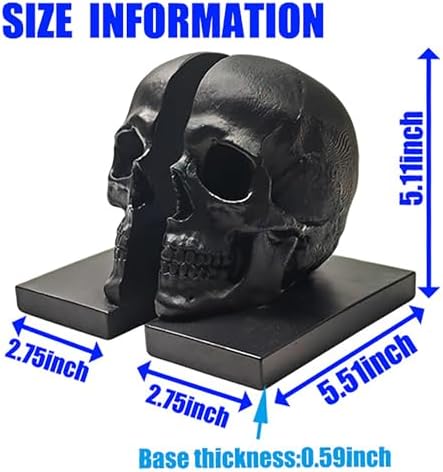 Heavy Duty Resin Skull Bookends, Gothic Shelf Desk Decor (Black) - Image 3