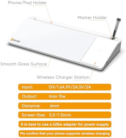 SELEAD Desktop Glass Whiteboard with Wireless Charger and Storage, White - Image 6