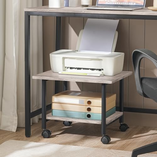 HOOBRO Printer Stand, 2-Tier Industrial Under Desk Printer Cart with Shelf, Mobile Heavy Duty Storage Rack on Wheels for Home, Office, Grey and Black BG02PS01G1 - Image 6