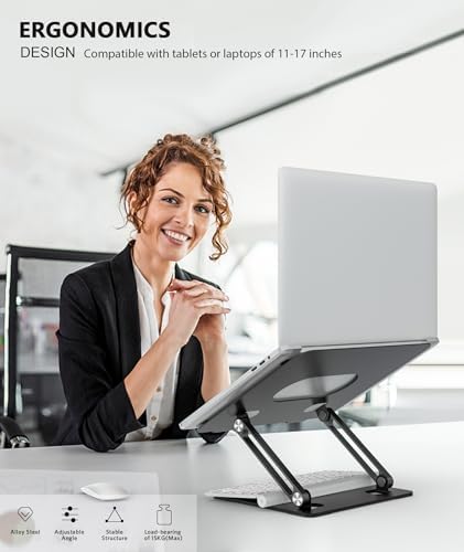 BoYata Laptop Stand, Adjustable Multi-Angle Riser, Up to 17 Inches, Black - Image 2