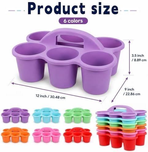6 Pack Classroom Caddy With Handle for School Supplies, Rainbow - Image 2