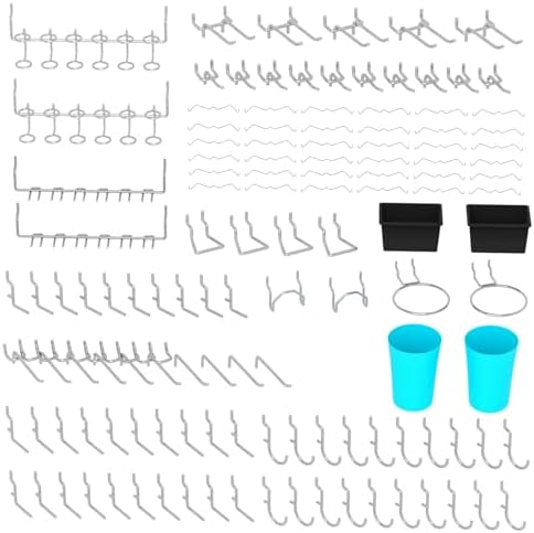 157 PCS Extra Thick Pegboard Hook Set, Metal Pegboard Accessory Organizer with Storage Bins and Peg Locks, Fits 1/4 Inch Pegboard Only, Ideal for Tools, Garage and Workshop Storage (Silver) by Unknown