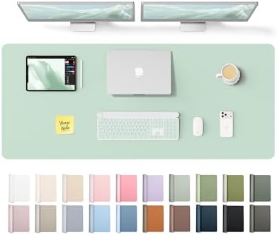 YSAGi Leather Desk Pad Protector, Office Desk Mat, Large Mouse Pad, Non-Slip PU Leather Desk Blotter, Laptop Desk Pad, Waterproof Desk Writing Pad for Office and Home (Pale Green,55" x 17.2") by YSAGi