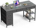 Huuger Computer Desk with 6 Drawers, Office Desk with Shelves, Reversible Gaming Desk, Corner Desk with Storage, Work for Home Office, Study, Living Room, 47inch, Grey by Huuger