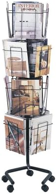 Safco Rotating Wire Magazine Holder, Metal Display Rack with 16 Pockets, 4 Tier Rolling Organizer, Powder Coat Finish, 5 Casters, Charcoal by SafcoProducts