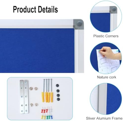 DEVELOP 60x48 Inch Large Blue Felt Bulletin Board, Wall Mounted Pin Memo Notice Cork Board with Silver Aluminium Frame for Office, Home, and Classroom, Includes 10 Push Pins - Image 2