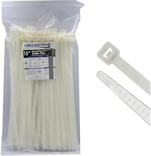 Kable Kontrol Cable Zip Ties, 15 Inch 100 Pcs HD 250lbs Test, Natural White by KABLEKONTROL%C2%AE