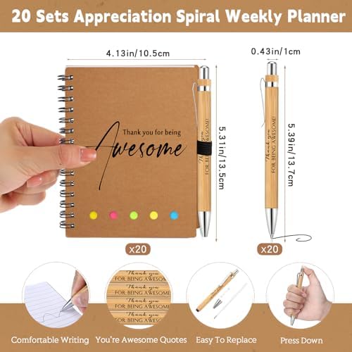 20 Sets Teacher weekly Planner with Pen, Bamboo, Kraft Colors - Image 2