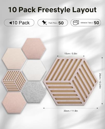 Hexagon Large Cork Bulletin Board Tiles, Peel and Stick Felt Wall Panels for Vision, Message Center, Picture and Prayer Board for Office, Dorm, Room and Desk Decor(Oatmeal) - Image 3
