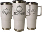 The Wedding Party Store Personalized 20 oz Stainless Steel Powder Coated Vacuum Insulated Double Walled Travel Tumbler Coffee Mug with Handle and Lid (White) - Image 4