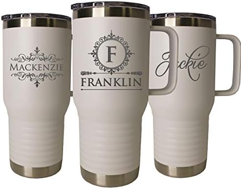 The Wedding Party Store Personalized 20 oz Stainless Steel Powder Coated Vacuum Insulated Double Walled Travel Tumbler Coffee Mug with Handle and Lid (White) - Image 4
