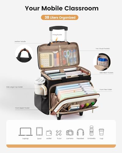 LOVEVOOK Rolling Teacher Bag, Laptop Tote with Detachable Dolly - Image 3