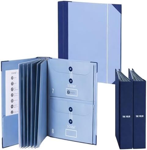 The Folio® Important Document Organizer by Savor | Binder with Guided Labels, Acid-Free File Folder Organizer with 10 Pockets, Document Holder for Home Records, Legal and Medical Papers (Blue) 2 Set by Savor