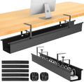Large Under Desk Cable Management Tray, REFLYING 43.7" Cable Management Under Desk No Drill,Adjustable Clamp Cord Wire Organizer, Cord Hider for Standing Table, Wire Hider for Office,Home (Large) by REFLYING