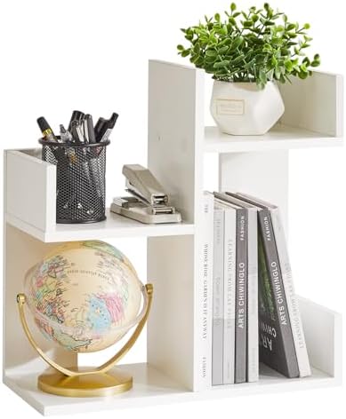 Aibiju Small White Desk Organizer, 2 Tier Tree Cactus Bookshelf, Desktop Organizer Wood, Small Plant Shelf White YD-DSR002W by Aibijusolidwoodfurniture