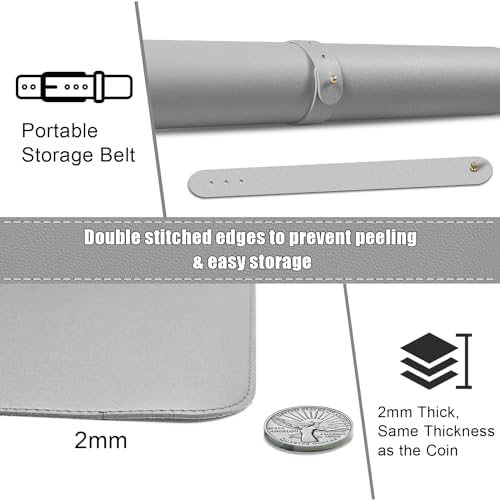 BLESWIN Large Desk Pad, 47.2'' x 23.6'', Office Desk Mat, Computer Mat for Desk, Leather Desk Pad Protector, Sewing Desk Blotter, Desktop Writing Pad for Office/Home/Decor Light Grey - Image 3