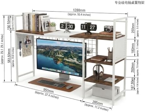 Desk Shelf Organizer with Pegboard & Hooks, Desk Hutch for Computer Monitor, Multi-Tier Wood Desktop Bookshelf Display Rack for Home Office Dorm Room (Simple White, 38.6‘’) - Image 2