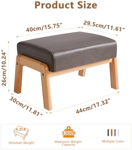 IBUYKE Small Footstool Ottoman, PU Faux Leather Footrest, Grey WBD013G - Image 3