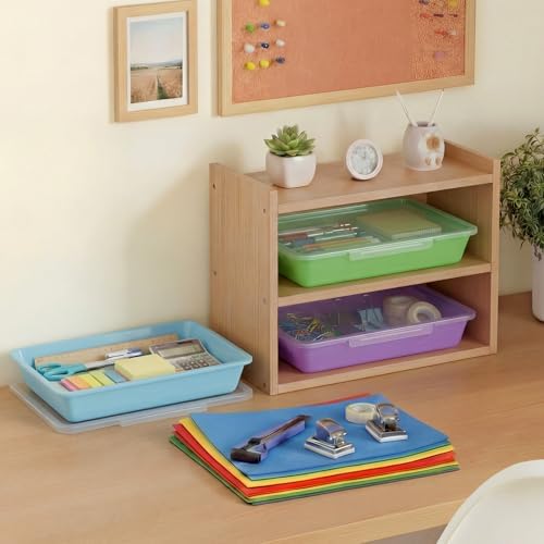 Tinlade 12 Pcs Classroom Paper Storage Bins with Lids, Macaron, 13x10in - Image 6