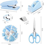 Office Supplies,Blue Desk Accessories,Desk Organizer,Phone Stand,Scissors,Stapler,Tape Dispenser,Binder Clips,Staples,Staple Remover,Sticky Notes,Index Tabs,Clear Tape,Mini Box Cutter,Cool Pen.16pcs - Image 7