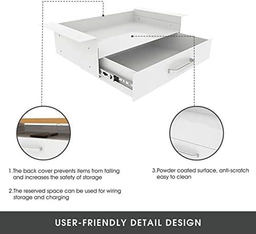 GOME White Under Desk Drawer Storage with Laptop/Book/Folders Shelf, Double Layer Easy Slide-Out Undermount Drawer Organizer with Ball Sliding Track for Home Office Sit-Stand Workstation - Image 5