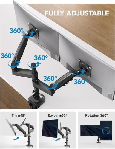 HUANUO 17-32 Inch Dual Monitor Stand, Vertical Dual Monitor Mount, Monitor Stand 2 Monitors, Ergonomic Adjustable Tilt/Swivel/Rotate, Weight Max 19.8 lbs, VESA 75/100mm (Pack of 2) - Image 4