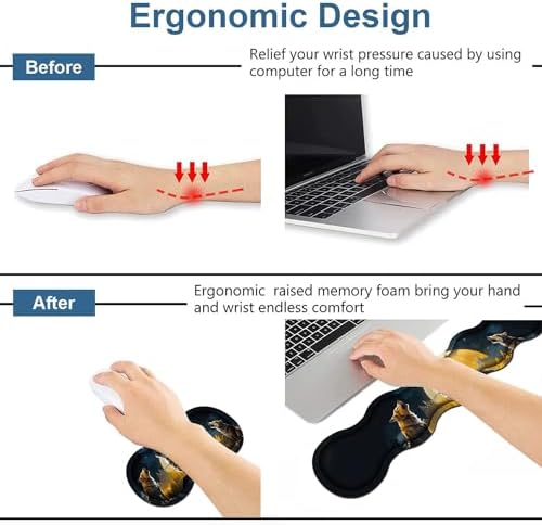 Ergonomic Keyboard Wrist Rest & Mouse Pad Wrist Rest Set, Large XXL Gaming Desk Mat 31.5"x 11.8" with Memory Foam, Easy Typing Pain Relief for Office & Home, Wolf Howling Under The Moon - Image 3