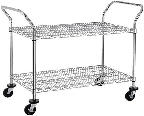 Finnhomy 2 Tier Commercial Grade Rolling Cart, Heavy Duty Utility Cart, Carts with Wheels and Handles, Kitchen Carts on Wheels, Metal Cart with 600 lbs Capacity, Shelf Size 23.6"Dx47.2"W x 39.4"H, NSF by Finnhomy