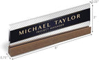 Artblox Personalized Office Desk Name Plate With Business Card Holder | Clear Acrylic Glass with Teak Wood Stand | Net Shape Design Customized with Your Name and Credentials Office Desk Décor - Image 2