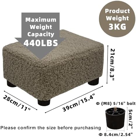 CAROLMADE Small Foot Stool Ottoman Footstool with Legs Under Desk Footrest for Living Room Bedroom and Office, Soft Coffee - Image 3
