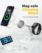 3 in 1 Magnetic Wireless Charger for Apple -Fast Charging Station Compatible with MagSafe for iPhone17-12, Apple Watch&AirPods, Phone and Watch Charger Stand for Desktop Bedside Office (Elegant White) - Image 4