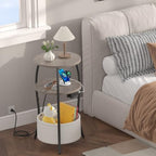 sthemc 3-Tier Small Round End Table Livingroom with Charging Station,Basket - Image 7