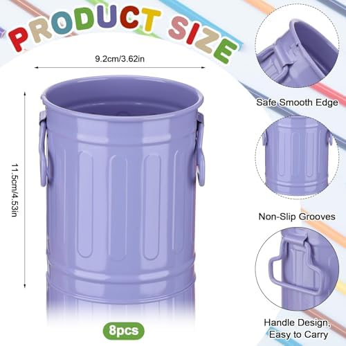 8 Pack Metal Pen Holder Colorful Pencil Bucket with Handle Pencil Holders Desktop Pencil Cups Round Makeup Brush Storage Organizers Crayon Organizer for Desk Office Classroom Home School - Image 2