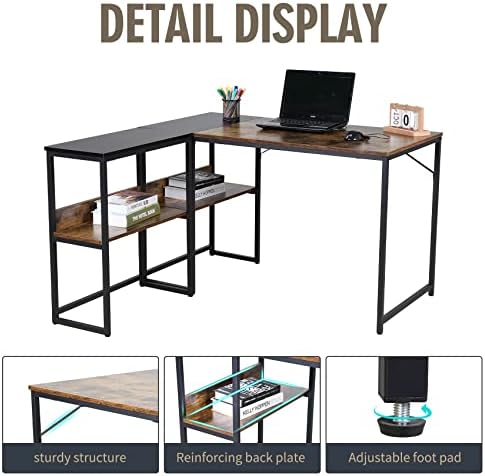 UNICOO® 3 Combination L Shaped Corner Desk with Shelves, Computer Desk with Drawers, Home Office Writing Study Bookshelf Desk Combo, Multi-Function 4 Tier Reversible Storage Bookshelf (XJH-2402) - Image 6