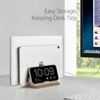 Dual Vertical Laptop Stand, 3 in 1 Upright Desktop Stand Holder with Adjustable Dock (Up to 17.3''), Leather Laptop Rack Storage Desk Organizer for Phone, Tablet, MacBook/HP/Dell/Chrome Book (Apricot) - Image 6