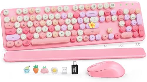 Wireless Keyboard and Mouse Combo, Round Keycaps, Magnetic Wrist Rest, Pink by SABLUTE