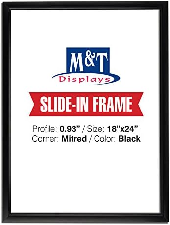 M&T Displays Slide In Frame Black 18x24 Inch Poster Holder 0.93" Aluminum Profile Top Loading Wall Mounting Photo Certificate Sign Holder Easy Change Mitered Corner with Anti Glare PET Cover by DisplaysMarket