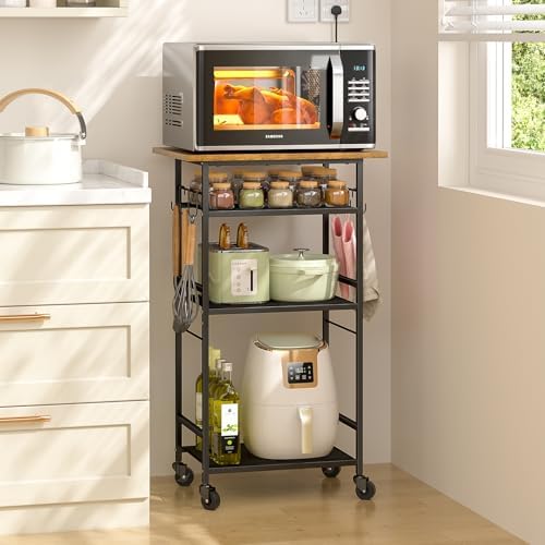 ThreeHio Rolling Kitchen Microwave Cart, 4 Tier Microwave Table Stand with Storage, Kitchen Storage Rack on Wheels, Coffee Station Cart Rack Shelf Organizer for Living Room Office, Balcony by ThreeHio