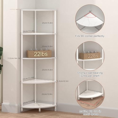 5 Tier Corner Shelf Stand, 44.1", Marble White - Image 3