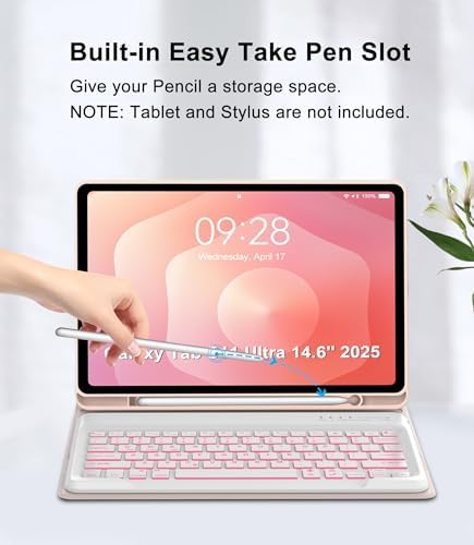 for Samsung Galaxy Tab S11 Ultra 14.6 Inch 2025 Backlit Keyboard Case, Galaxy Tablet S11 Ultra Case Keypad with S Pen Holder, 7-Color Backlight Keyboard for Samsung Tab 14.6'' SM-X930/X936B, Pink - Image 6