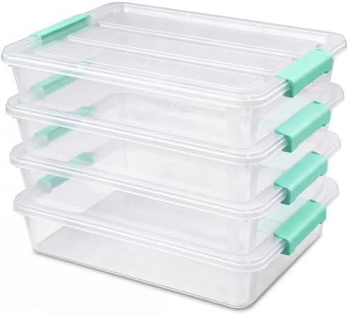 6 Qt Clear Storage Bins with Lids, Sensory Bins,Plastic Stackable Storage Containers with Secure Latches,Multi-Purpose Classroom Storage Organizer for Craft Supplies,Paper & Office Stationery,4 Pack by AREYZIN