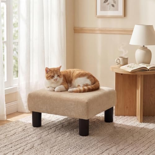 Joveco Small Foot Rest Stool Ottoman, 15" Fabric Square Footstool Upholstered Footrest for Chair, Under Desk, Office, Living Room, Wheat - Image 2