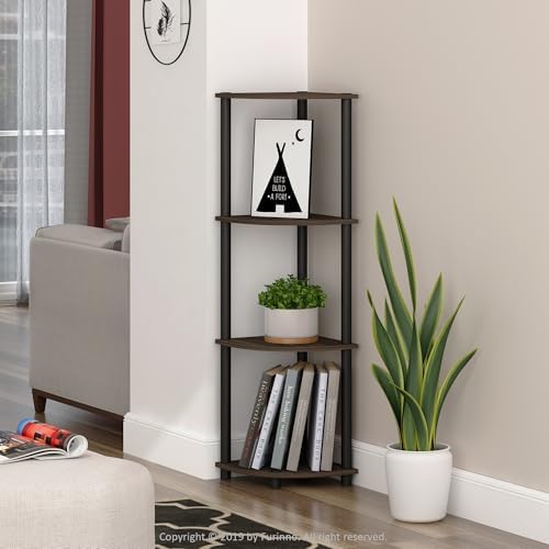 Furinno TURN-N-TUBE Corner Shelf, 4-Tier Corner Bookshelf, Display Storage Shelves with Open Shelves, for Organization and Storage, Living Room, Home Office, Garage, Columbia Walnut - Image 2
